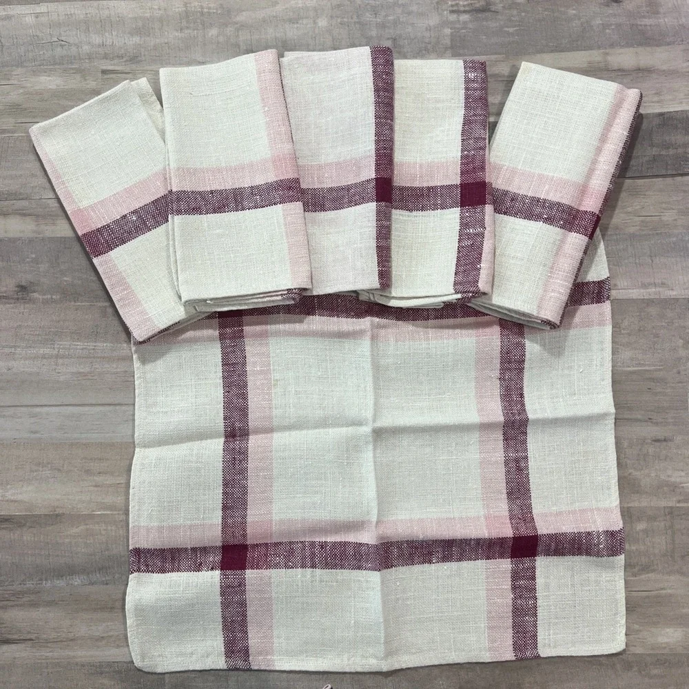 Set‎ of Six Vintage Czech Linen Napkins Pink Magenta 17